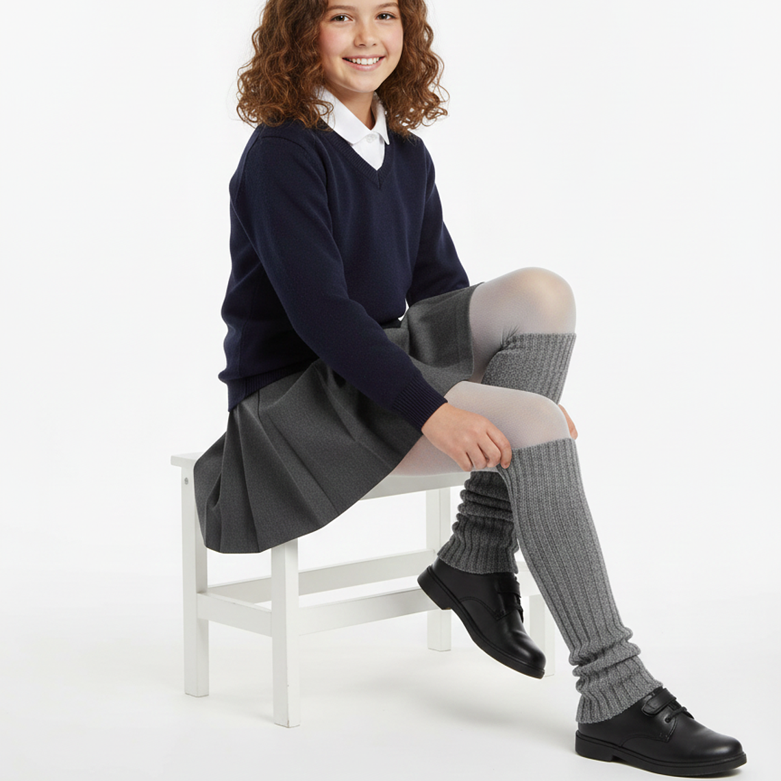 Pack 2 Polainas Escolares de Lana Gris para Niña 2