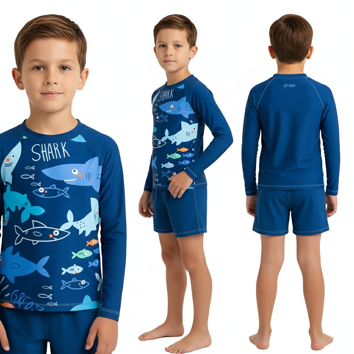 Traje de Baño Niño 2 Piezas Shark Manga Larga – Protección UV 2
