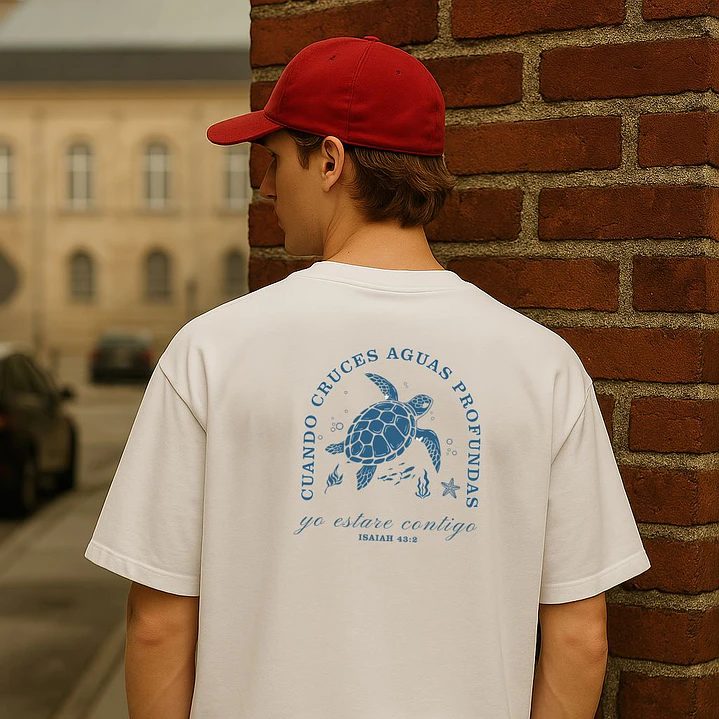 Camiseta Oversized Cuando Cruces Aguas Profundas Isaiah 43:2 Tortuga 7
