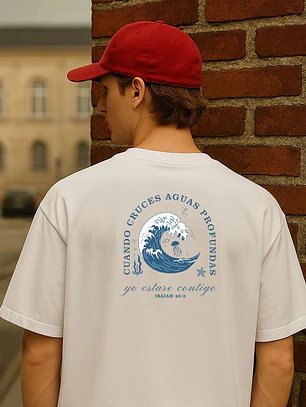 Camiseta Oversized Cuando Cruces Aguas Profundas Isaiah 43:2 Olas