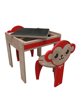 Mesa roja más 2 sillas Mono
