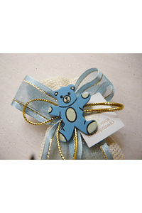 C14209 - Saco em tecido quadrilé decorado em azul com ursinho