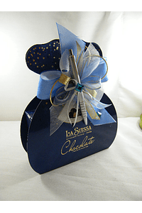 F15008 - Cartonagem La Suissa decorada em azul, dourado e prata com caneta