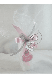 C15253 - Vela no tule decorada em rosa com biberão e chupeta