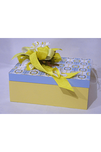 P19001  Caixa madeira amarelo com azul decorada