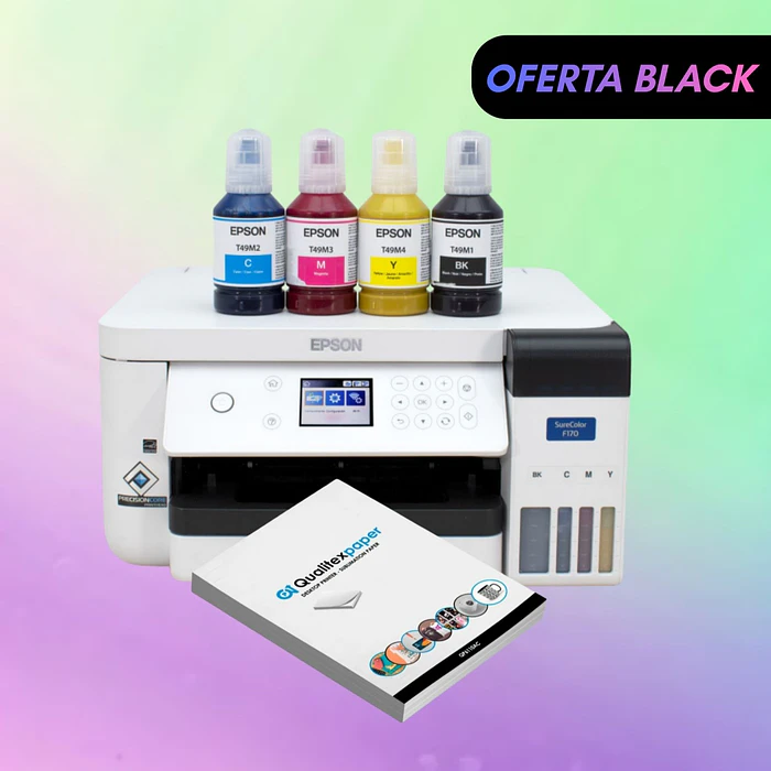KIT IMPRESORA EPSON F170 + 4 TINTAS DE SUBLIMACION + RESMA DE PAPEL 1