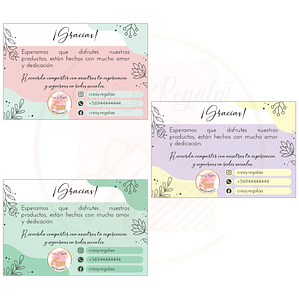 Tarjetas de agradecimientos o presentación grandes