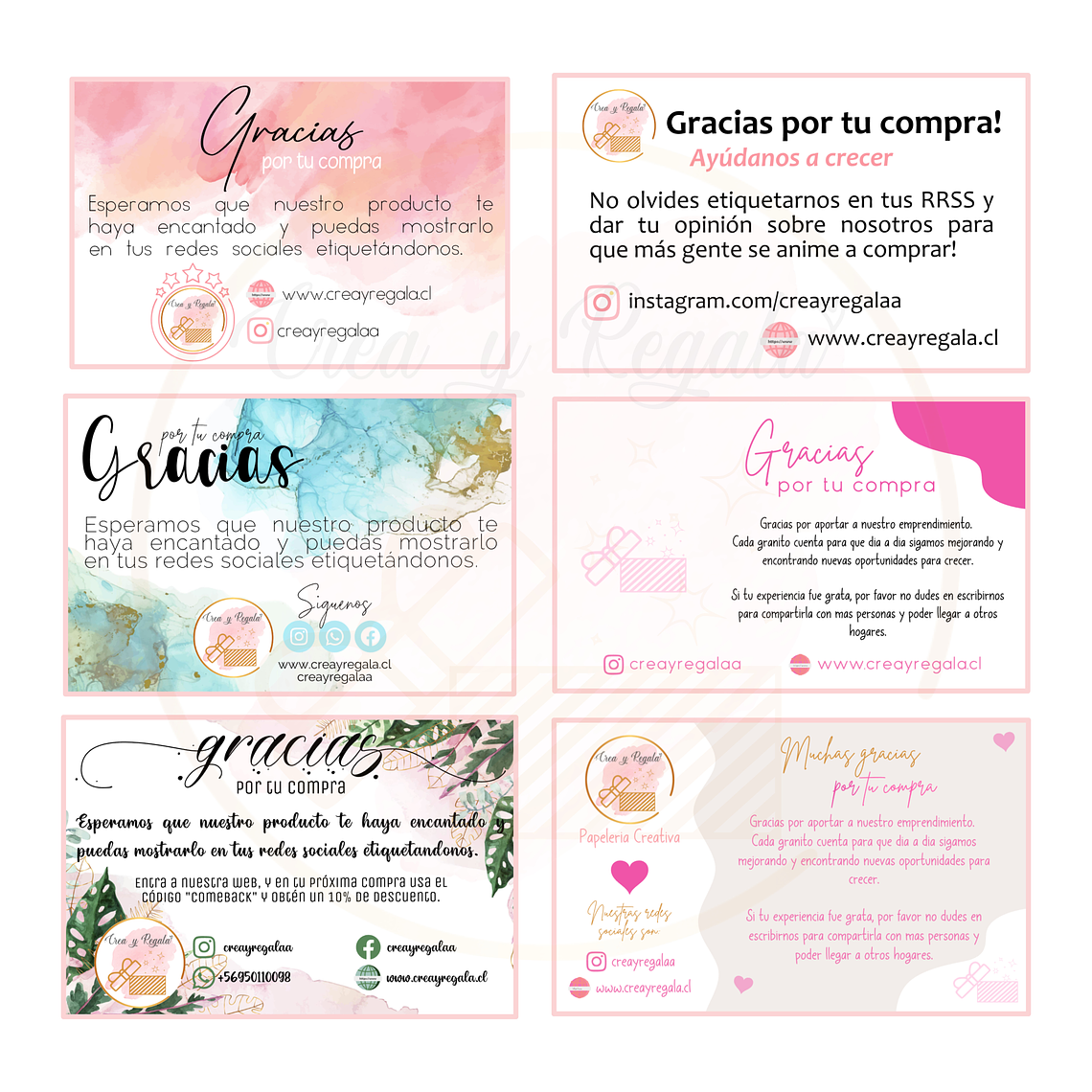 Tarjetas de agradecimientos o presentación grandes 6
