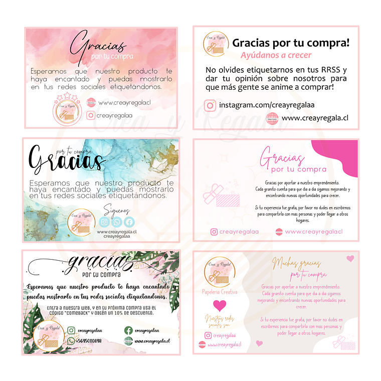 Tarjetas de agradecimientos o presentación grandes 6