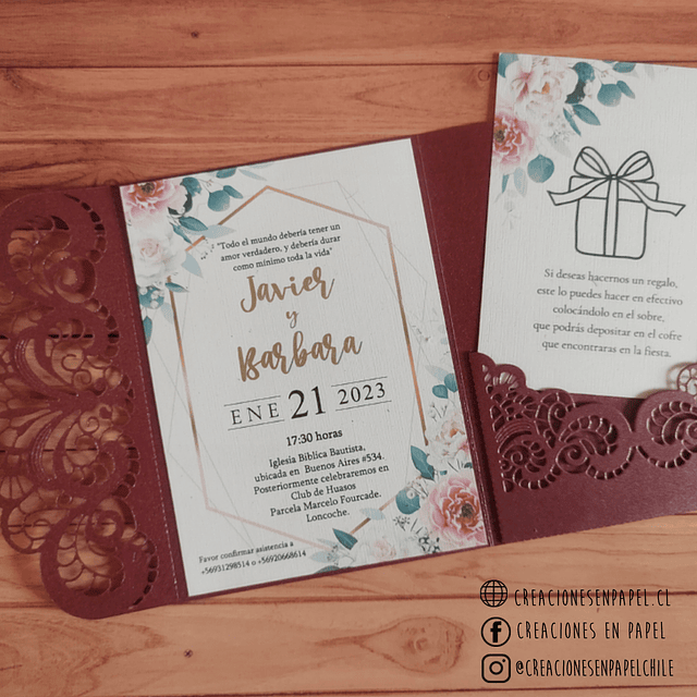 Invitación de Matrimonio M7 - Burdeo Satinado