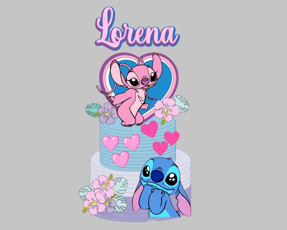 Topo de bolo stitch corações 1