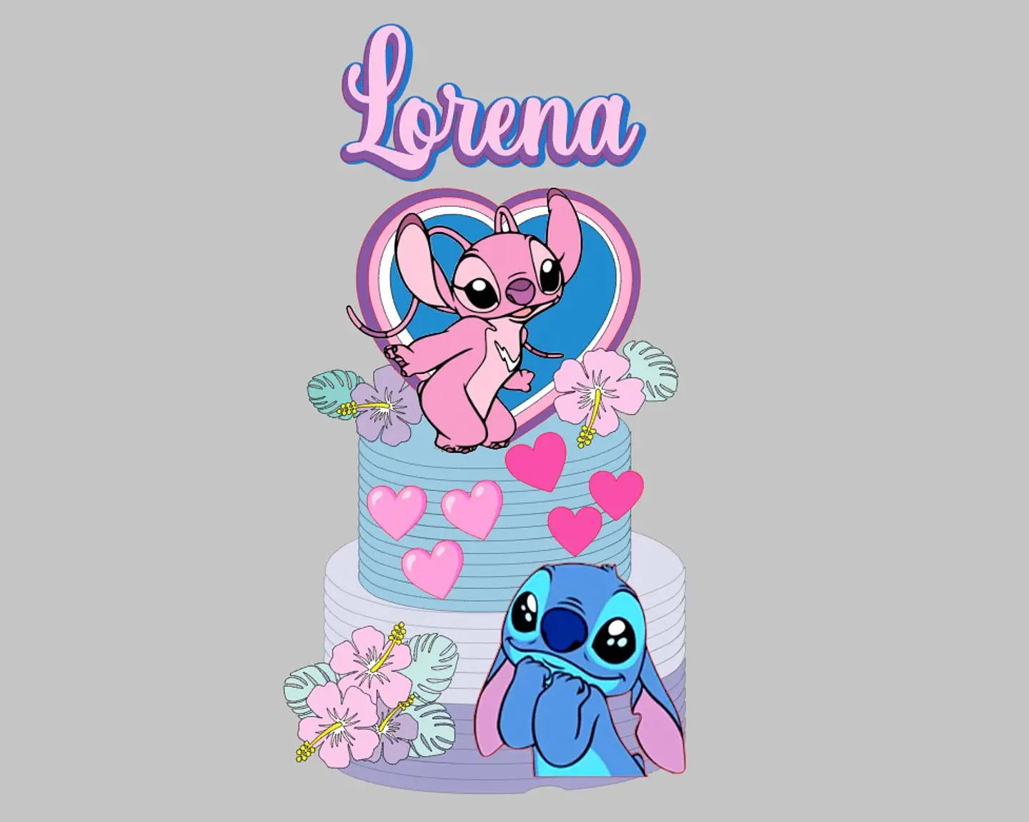 Topo de bolo stitch corações 1