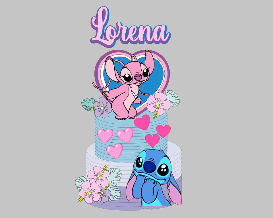 Topo de bolo stitch corações 1