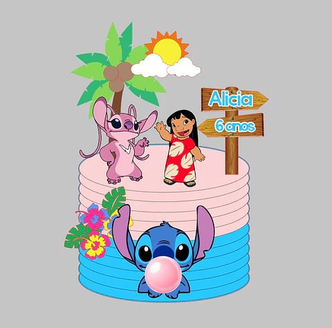 Topo de bolo lilo stitch chiclete