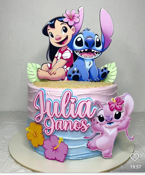 topo de bolo lilo stitch  flores  jardim