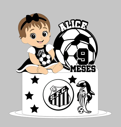 Topo de bolo menina futebol santos