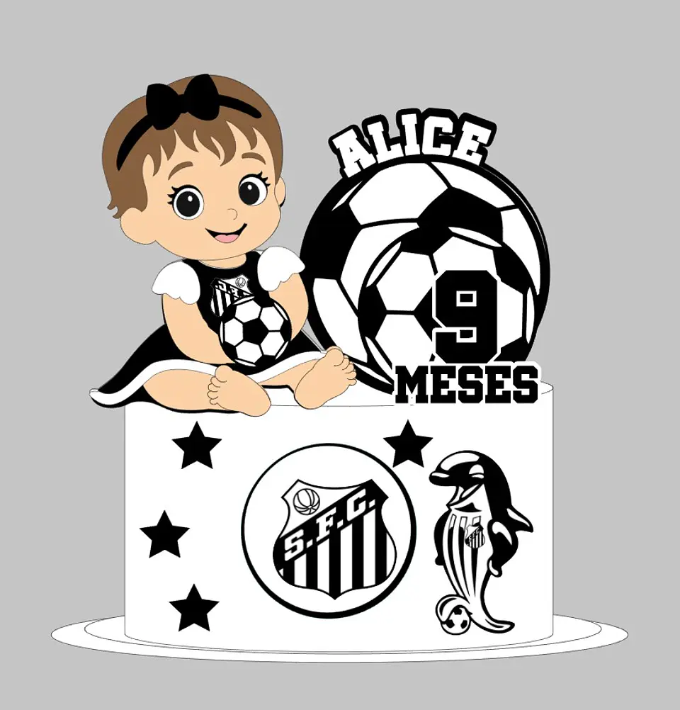 Topo de bolo menina futebol santos 1