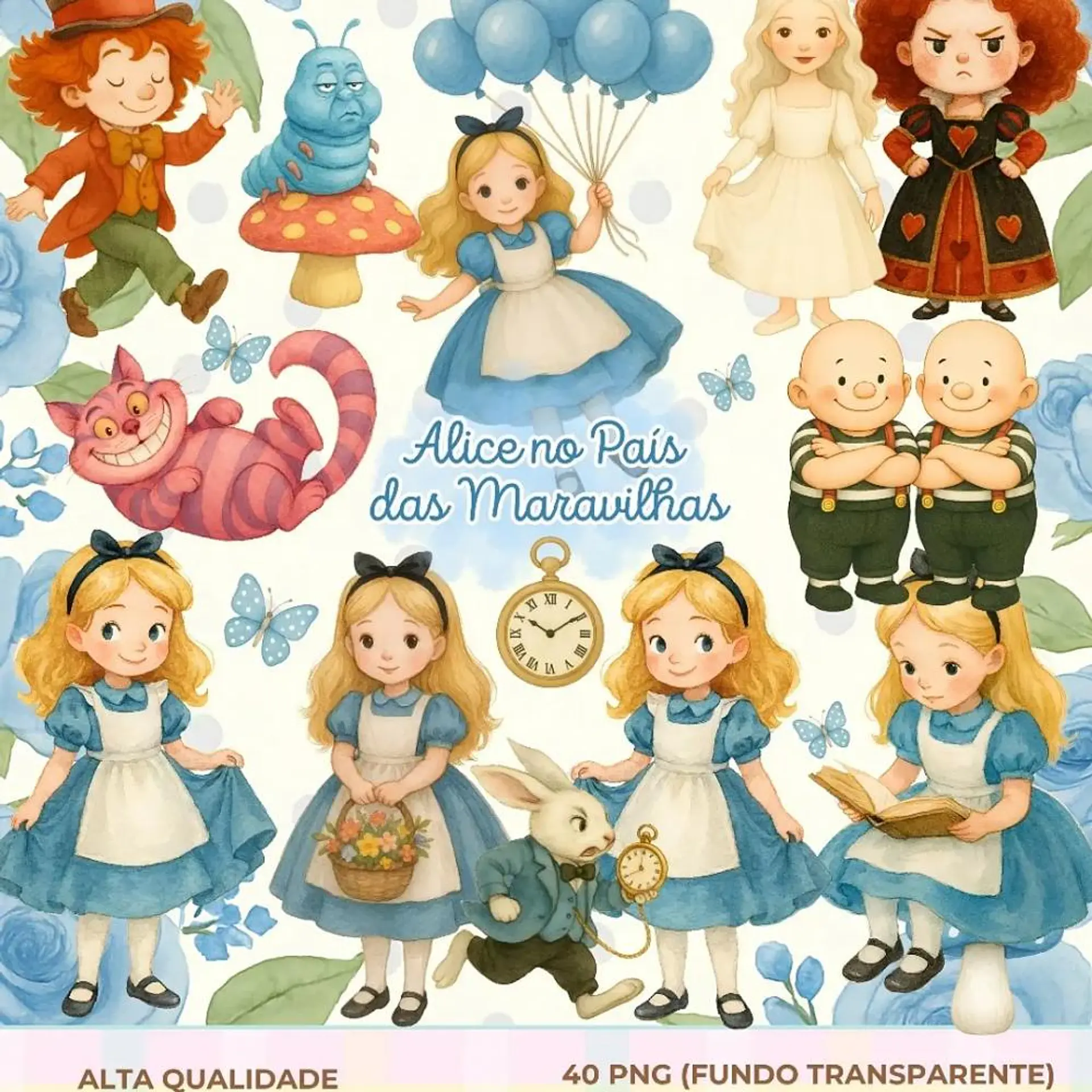 Kit digital Alice no Pais das Maravilhas aquarela 1