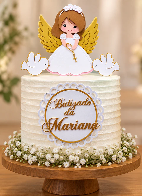 Topo de bolo batizado menina