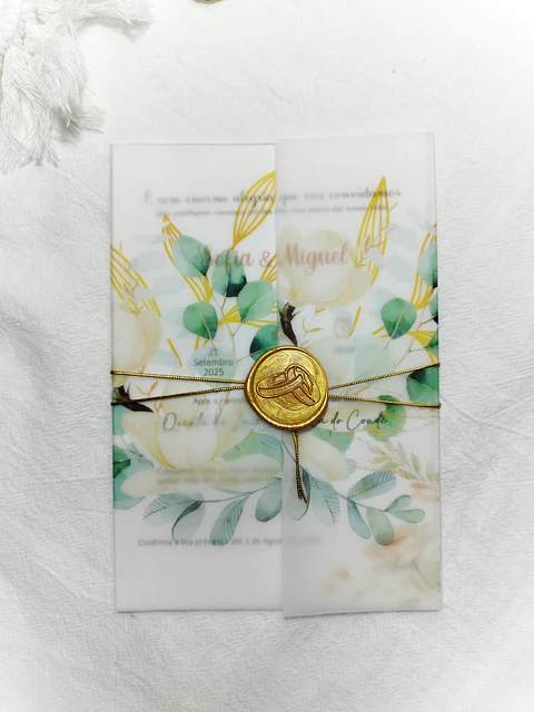 Convite Jardim Dourado — Capa Transparente e Lacre