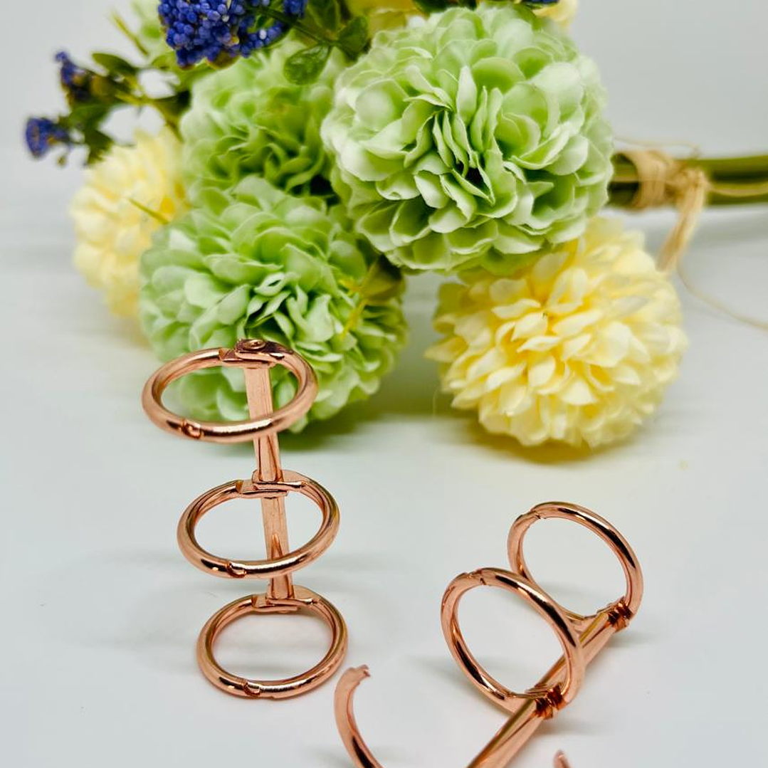 2 Anillos Metalicos 3 ganchos 1,5 cm  Oro Rosa  1