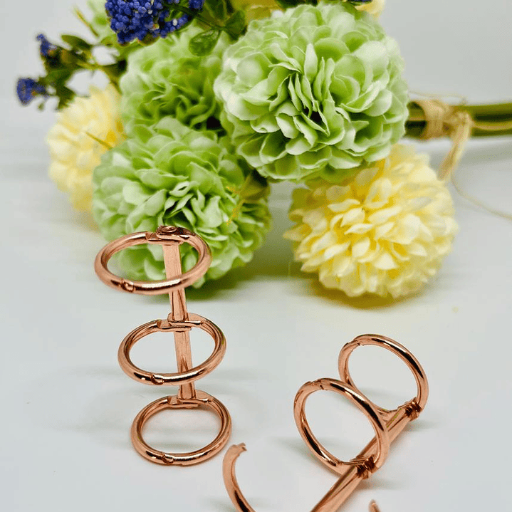 2 Anillos Metalicos 3 ganchos 1,5 cm  Oro Rosa  1