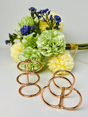 2 Anillos Metalicos 3 ganchos 2,5 cm  Oro Rosa 