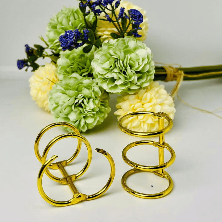 2 Anillos Metalicos 3 ganchos 2,5 cm Dorado  1