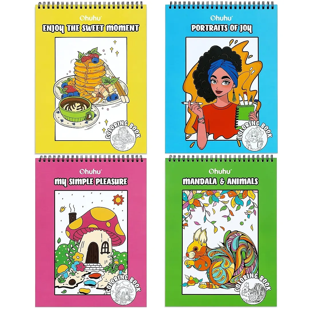 OHUHU SET 4 LIBROS PARA COLOREAR DOBLECARA ANTI-SANGRADO   1