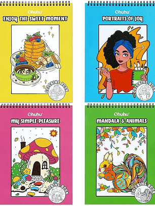 OHUHU SET 4 LIBROS PARA COLOREAR DOBLECARA ANTI-SANGRADO  