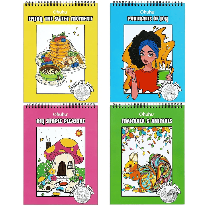 OHUHU SET 4 LIBROS PARA COLOREAR DOBLECARA ANTI-SANGRADO   1