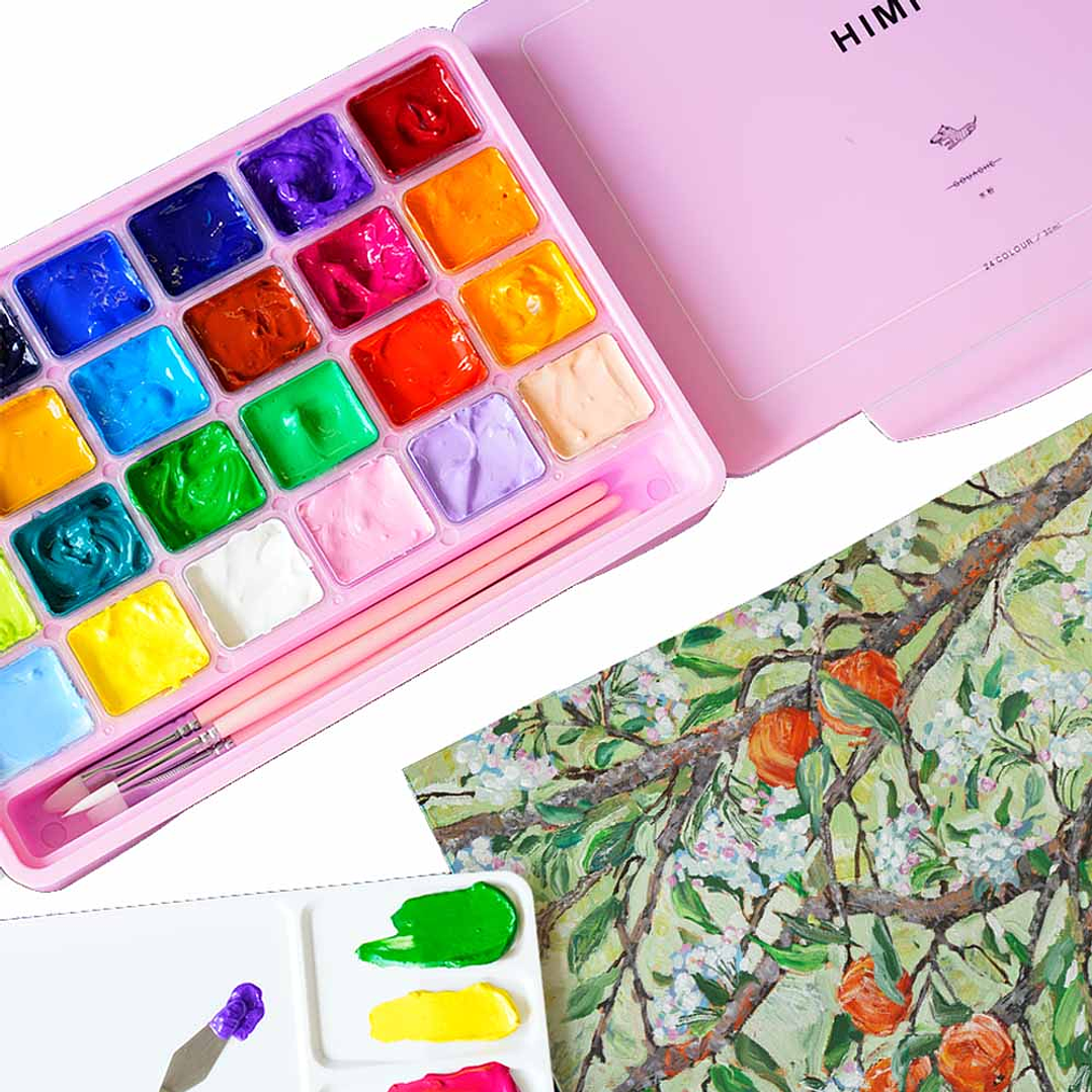 HIMI - MIYA SET GOUACHE 24 COLORES / 30GR (NO INCLUYE PINCEL ROSADO )  1