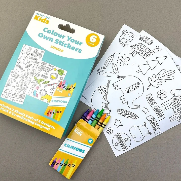 Set de pegatinas y crayons Craft Label Kids Colour Jungle 1