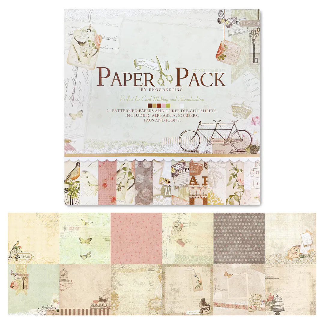 Block Paper Pad Papel Scrapbooking 24 Hojas 12 Diseños 25.5x25.5cm Bicicleta  1