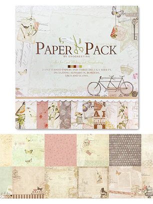 Block Paper Pad Papel Scrapbooking 24 Hojas 12 Diseños 25.5x25.5cm Bicicleta 