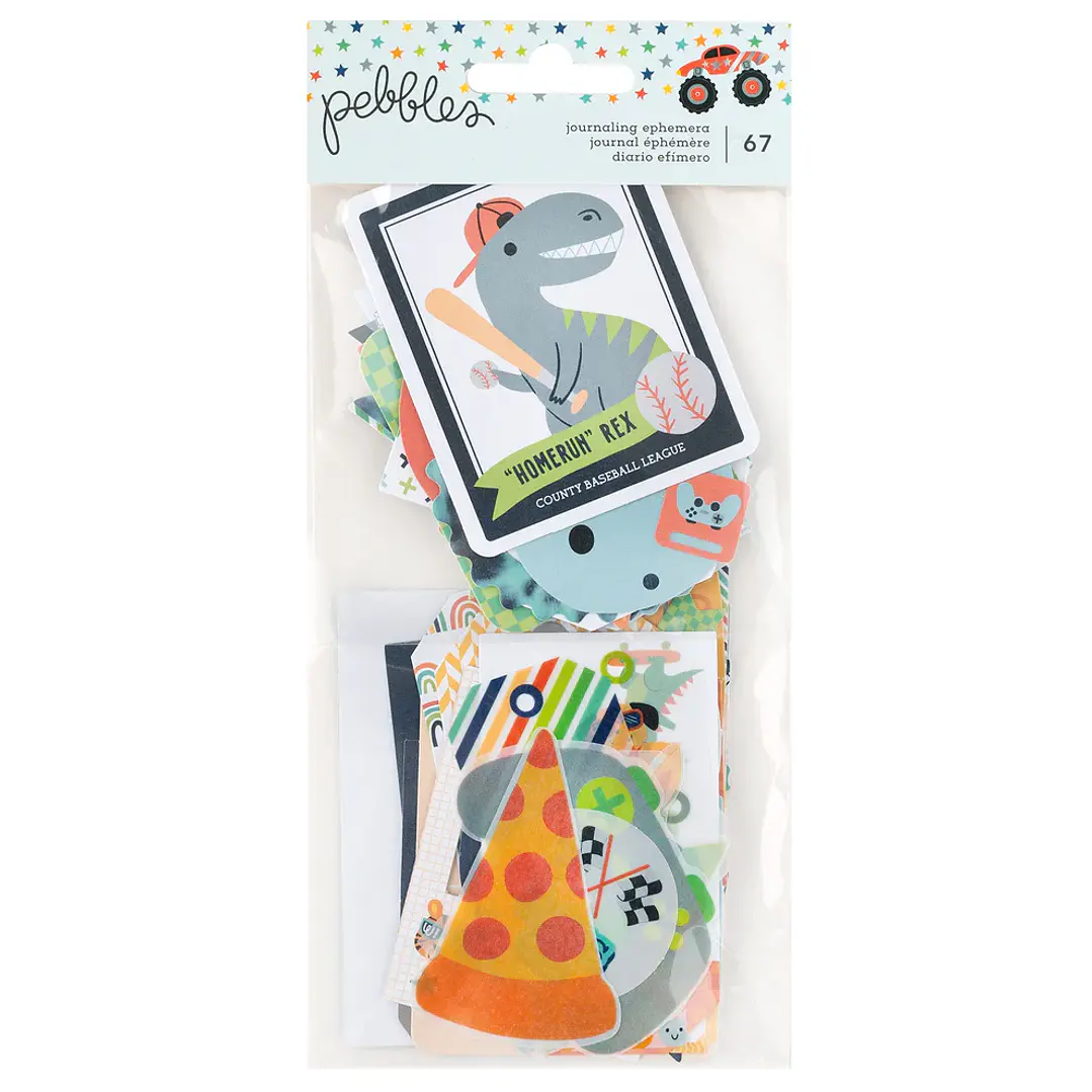 Pebbles Cool Boy Ephemera Die Cuts - Journaling, Silver Foil, 67 Pieces 1