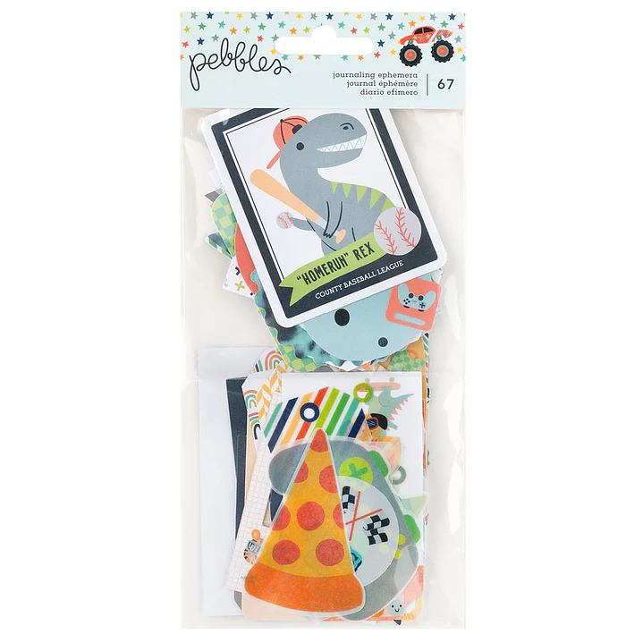 Pebbles Cool Boy Ephemera Die Cuts - Journaling, Silver Foil, 67 Pieces 1