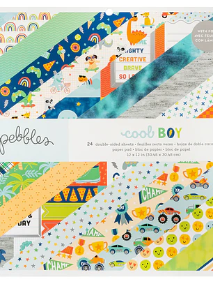 Bloc de papel Pebbles Cool Boy de doble cara de 30 x 30 cm.