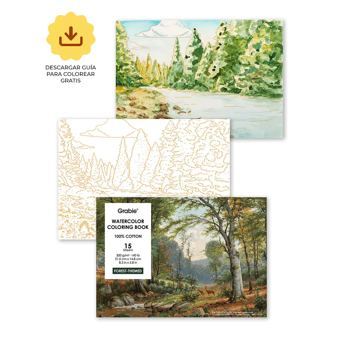LIBRO PARA COLOREAR DE ACUARELA CON TEMÁTICA BOSQUE (15 HOJAS 300 GSM) 1