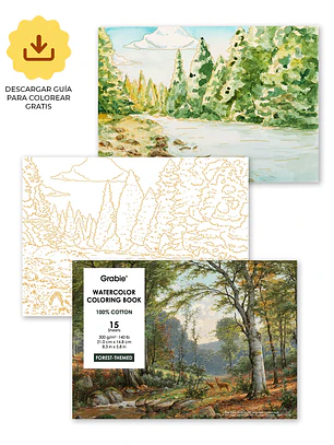 LIBRO PARA COLOREAR DE ACUARELA CON TEMÁTICA BOSQUE (15 HOJAS 300 GSM)