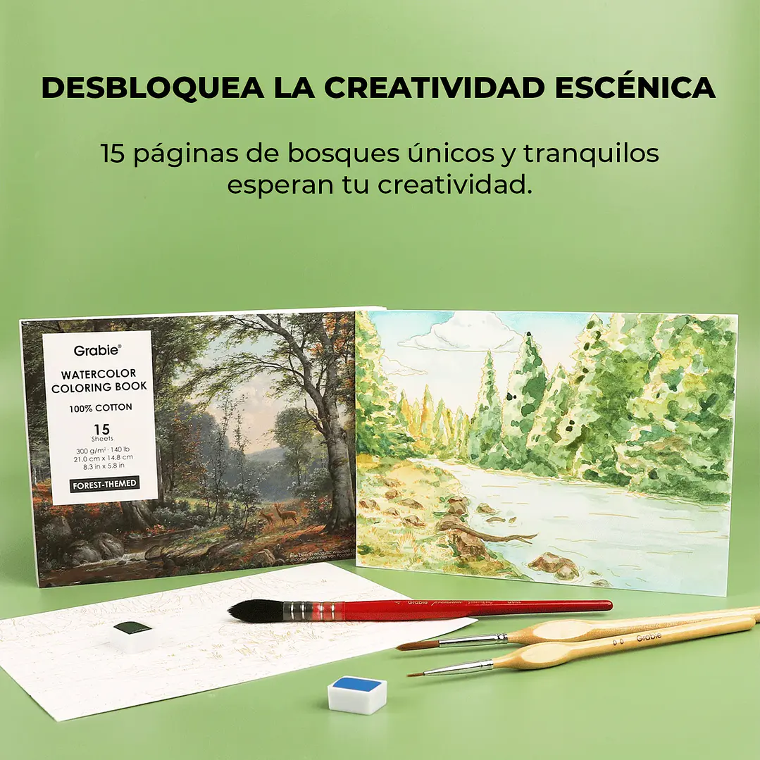 LIBRO PARA COLOREAR DE ACUARELA CON TEMÁTICA BOSQUE (15 HOJAS 300 GSM) 3