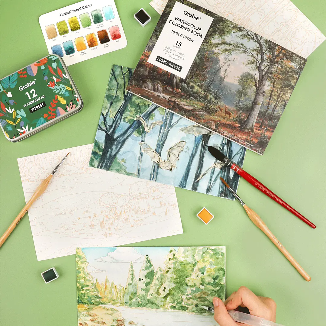 LIBRO PARA COLOREAR DE ACUARELA CON TEMÁTICA BOSQUE (15 HOJAS 300 GSM) 5