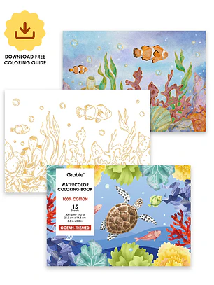 LIBRO PARA COLOREAR DE ACUARELA CON TEMÁTICA OCEÁNICA (15 HOJAS 300 GSM)