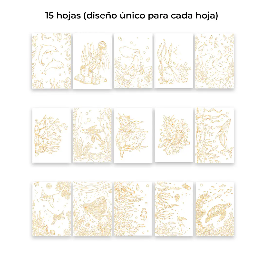 LIBRO PARA COLOREAR DE ACUARELA CON TEMÁTICA OCEÁNICA (15 HOJAS 300 GSM) 2