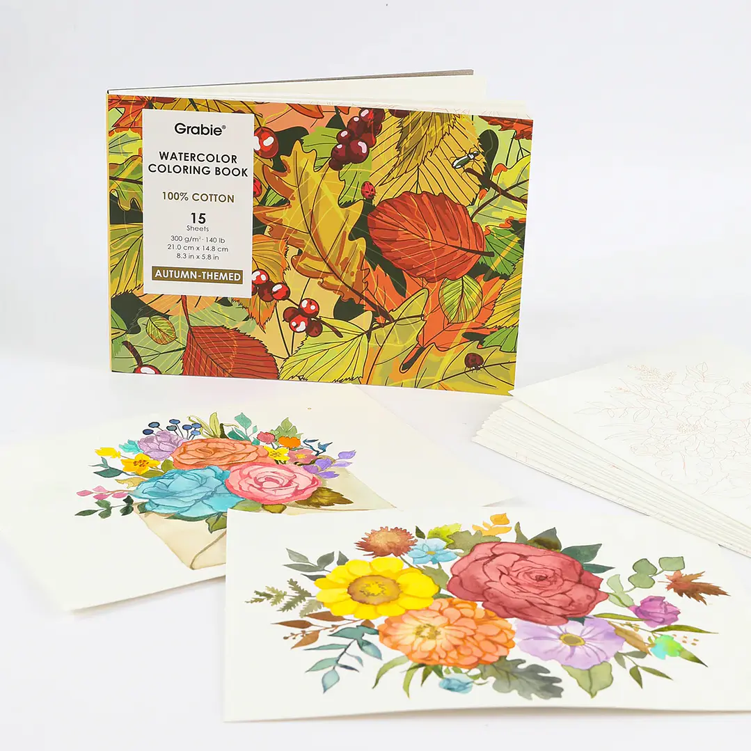 LIBRO PARA COLOREAR DE ACUARELA CON TEMÁTICA OTOÑAL (15 HOJAS 300 GSM) 2