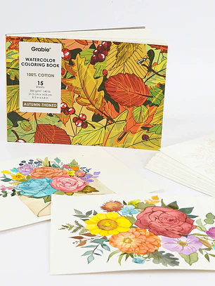 LIBRO PARA COLOREAR DE ACUARELA CON TEMÁTICA OTOÑAL (15 HOJAS 300 GSM)