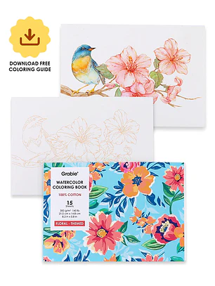 LIBRO PARA COLOREAR DE ACUARELA CON TEMÁTICA FLORAL (15 HOJAS 300 GSM)