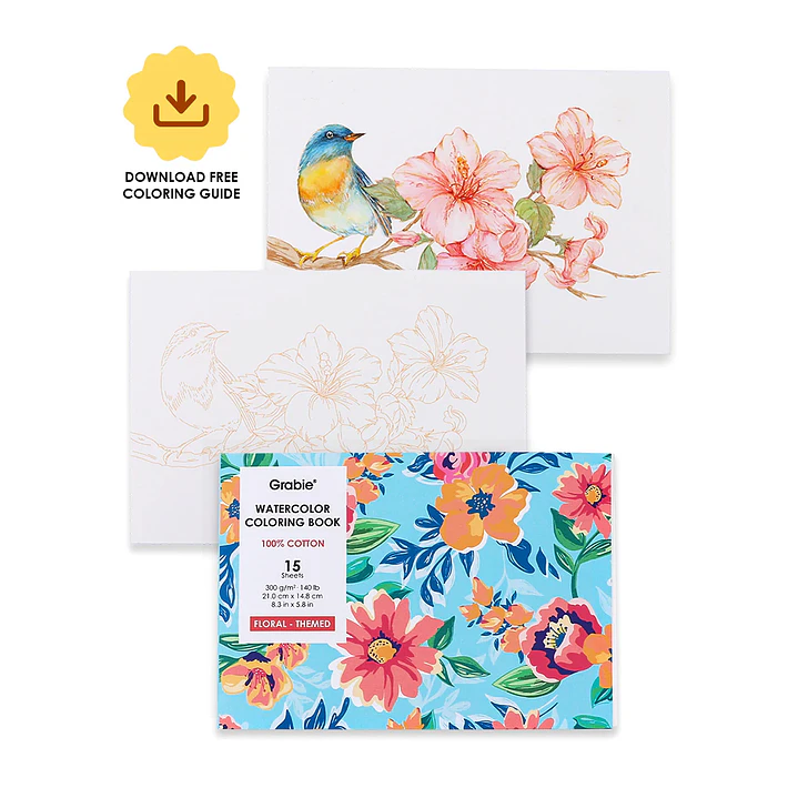 LIBRO PARA COLOREAR DE ACUARELA CON TEMÁTICA FLORAL (15 HOJAS 300 GSM) 1