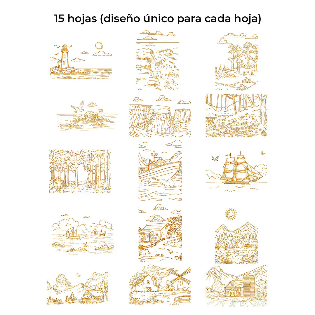 LIBRO PARA COLOREAR DE ACUARELA CON TEMÁTICA DE PAISAJES (15 HOJAS 300 GSM) 2