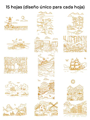 LIBRO PARA COLOREAR DE ACUARELA CON TEMÁTICA DE PAISAJES (15 HOJAS 300 GSM)